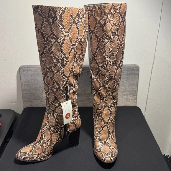 a new day Tan Snake-Print Over-the-Knee Boots - Picture 1 of 8